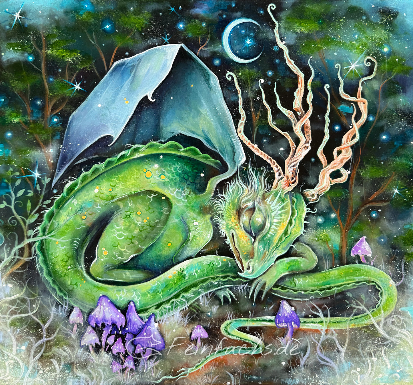 Handbemalte Holzplatte Drache