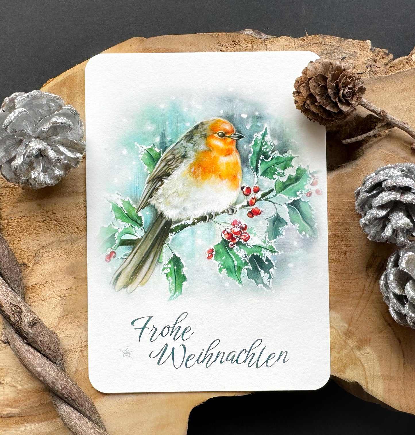 Weihnachtskarte Rotkehlchen, Frohe Weihnachten Grußkarte