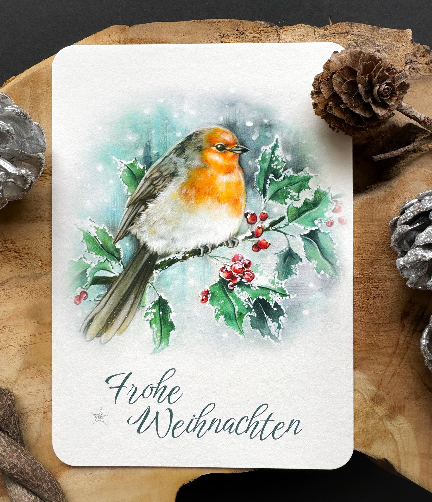 Weihnachtskarte Rotkehlchen, Frohe Weihnachten Grußkarte