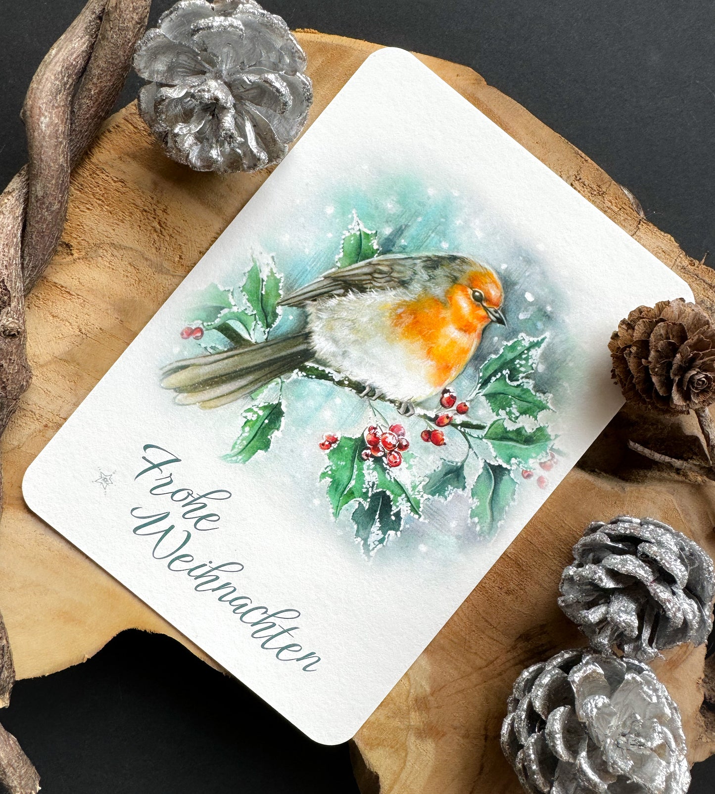 Weihnachtskarte Rotkehlchen, Frohe Weihnachten Grußkarte