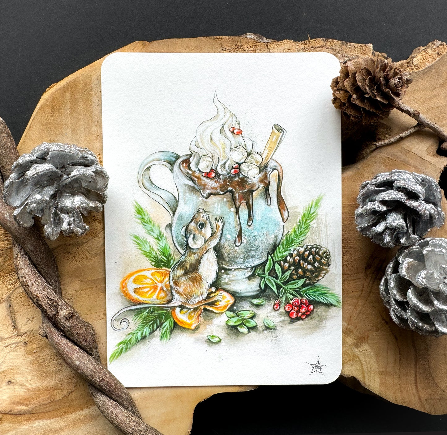 Weihnachtskarte heiße Schokolade, Frohe Weihnachten Grußkarte