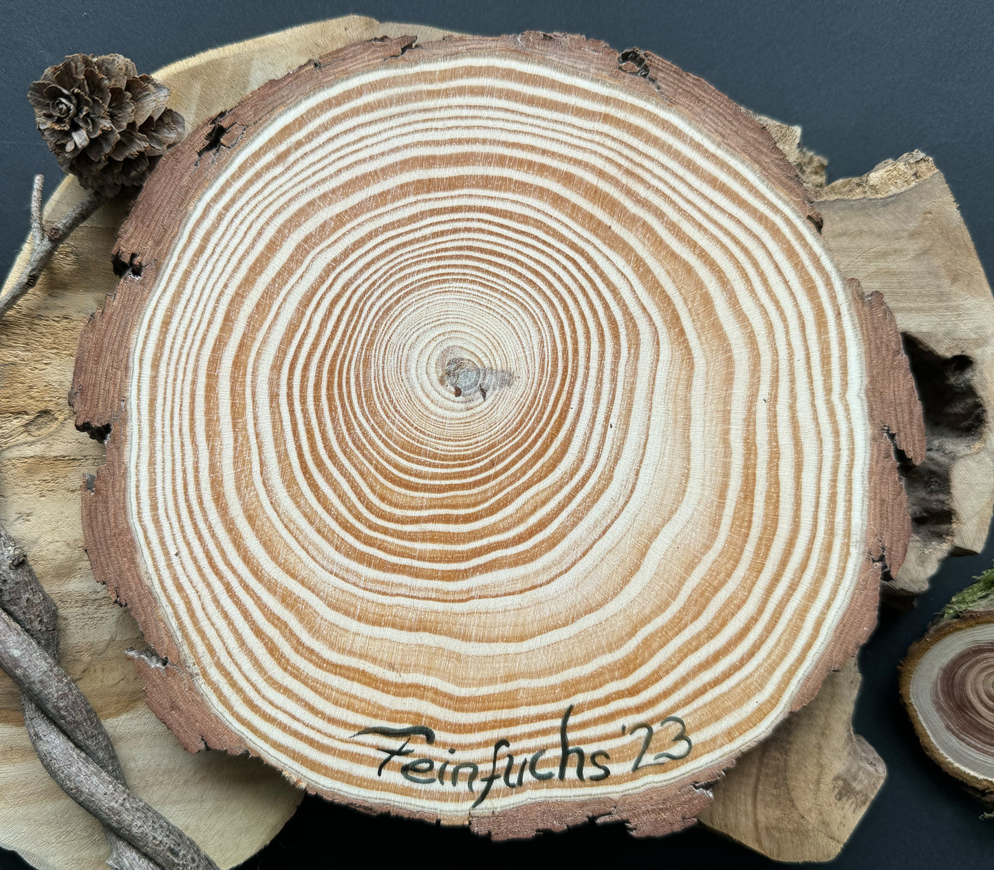 Handbemalte Holzscheibe schlafendes Eichhörnchen