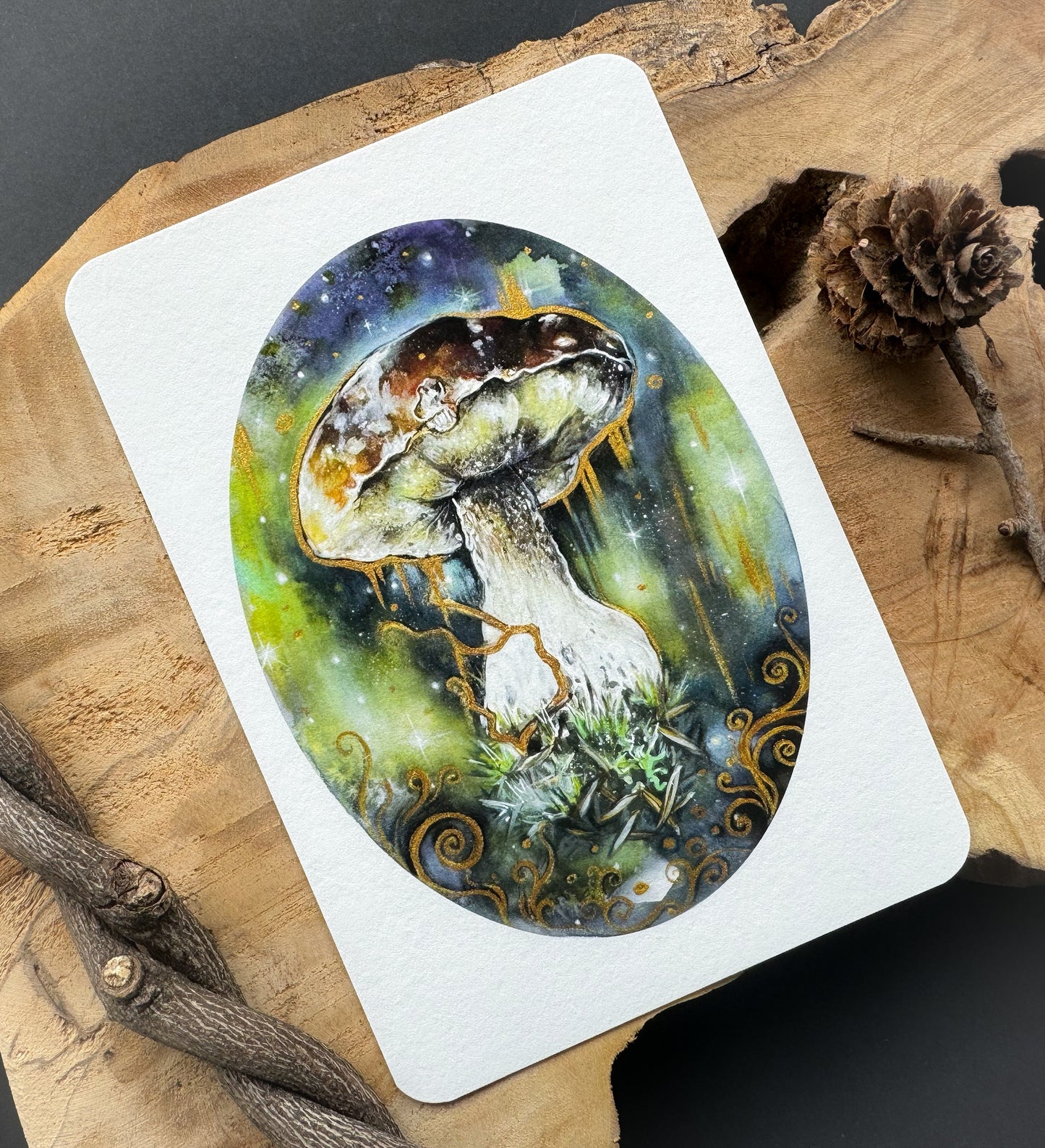 Kunstkarte, mini Kunstdruck Waldpilz
