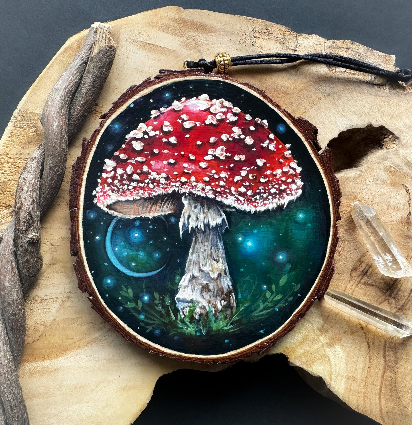 Handbemalte Holzscheibe Fliegenpilz