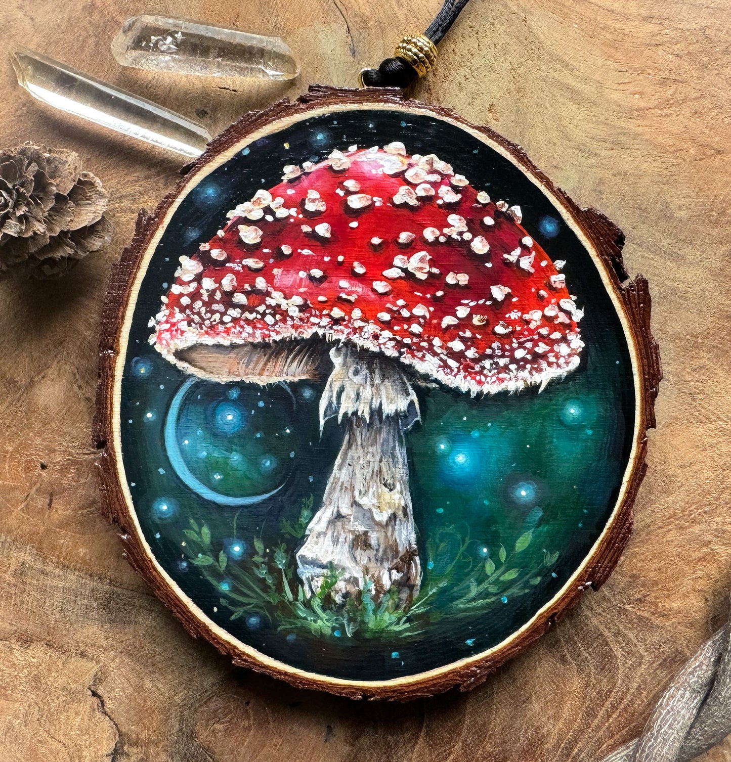 Handbemalte Holzscheibe Fliegenpilz