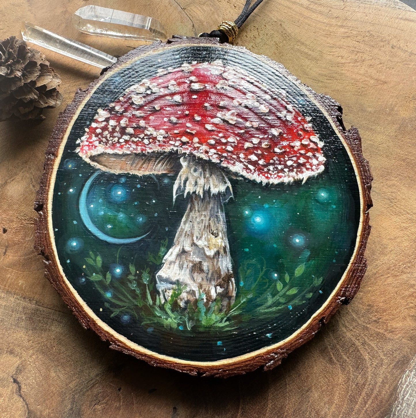 Handbemalte Holzscheibe Fliegenpilz