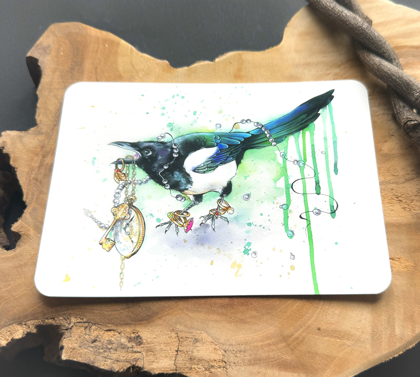 Kunstkarte, Grußkarte Elster