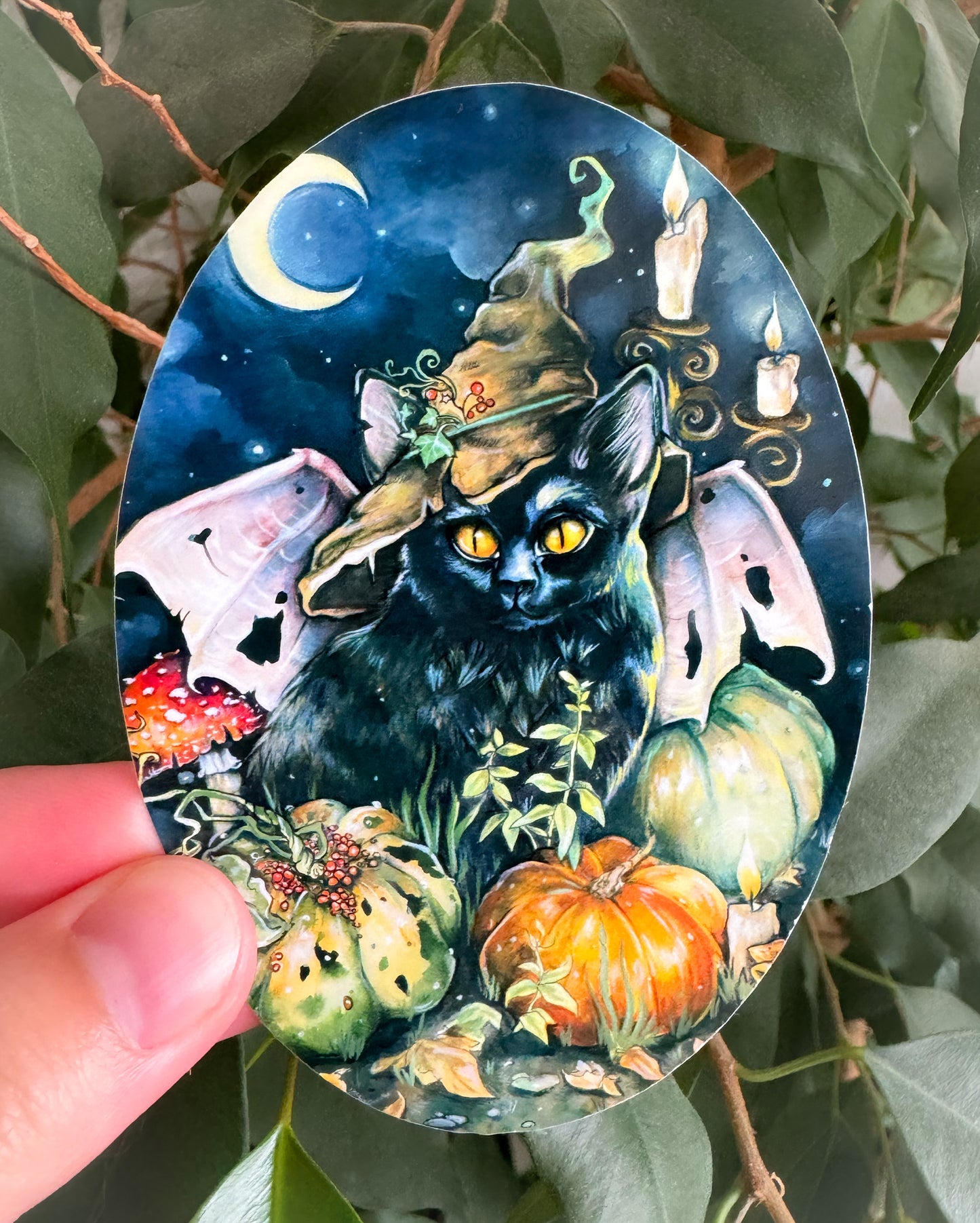 Sticker Hexenkatze, Halloween cat Aufkleber