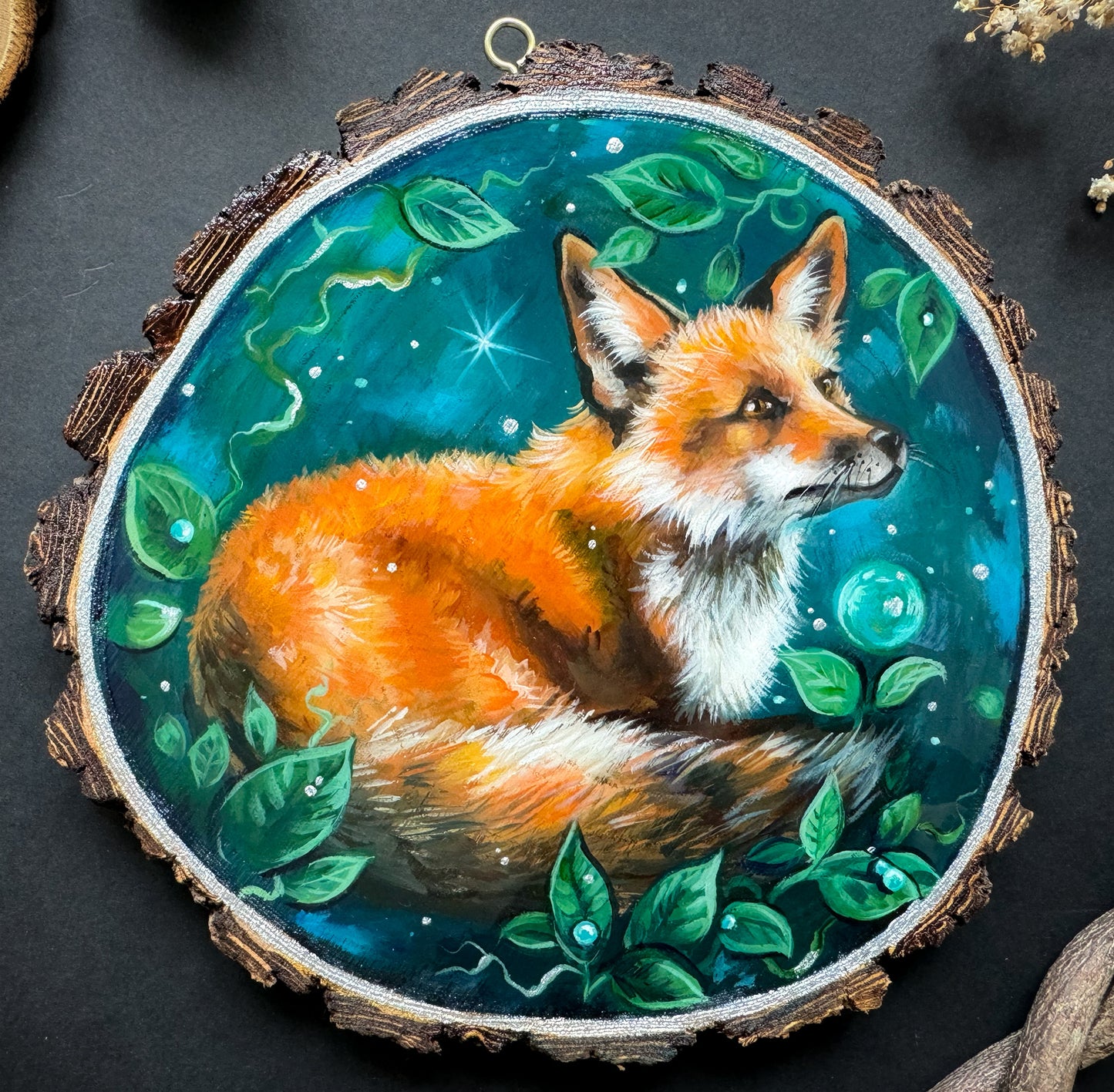 Fuchs, handbemalte Holzscheibe