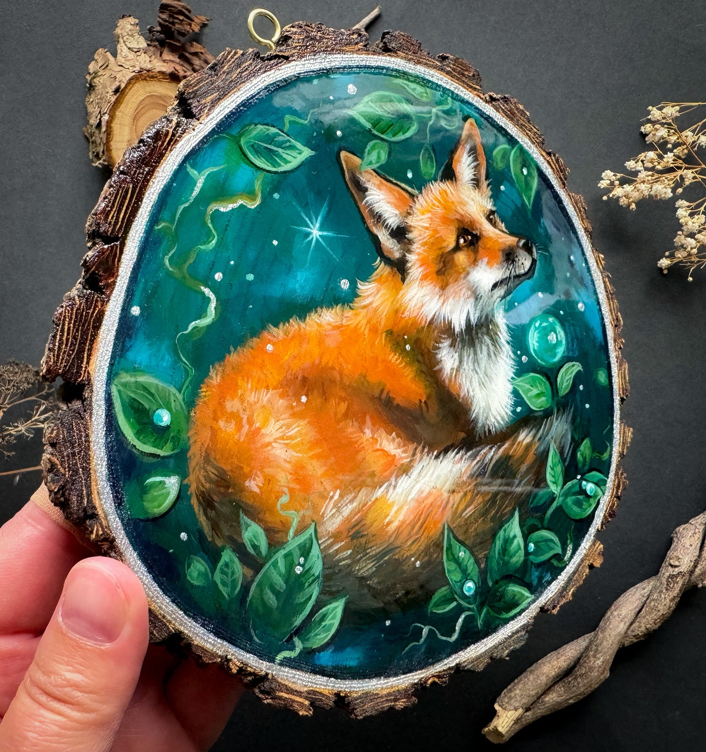 Fuchs, handbemalte Holzscheibe