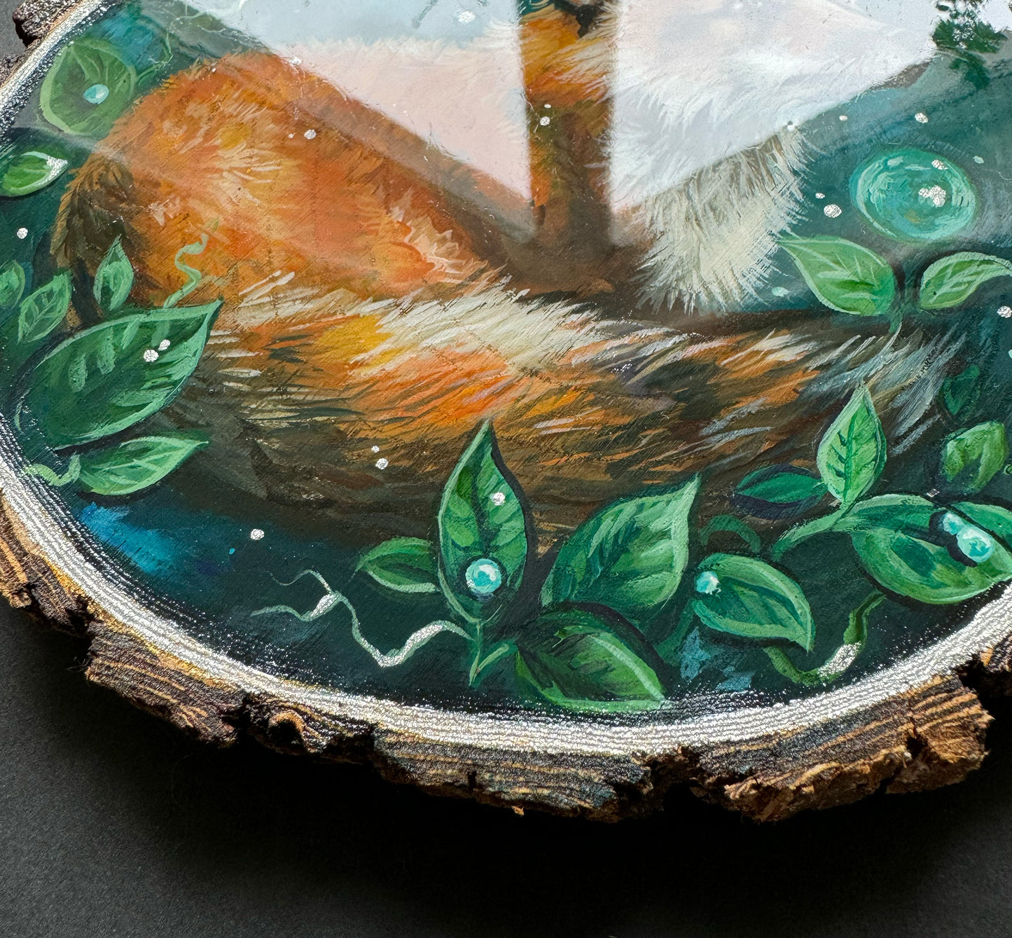 Fuchs, handbemalte Holzscheibe