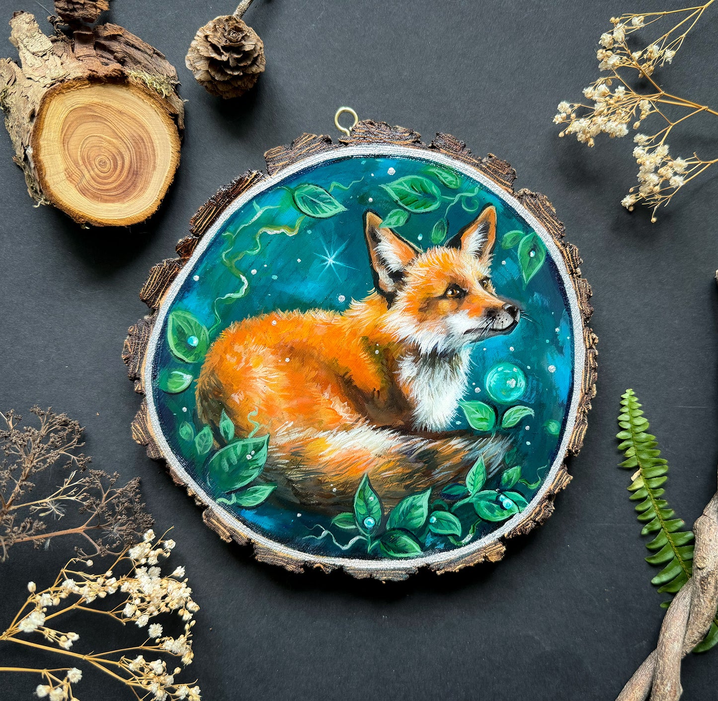 Fuchs, handbemalte Holzscheibe