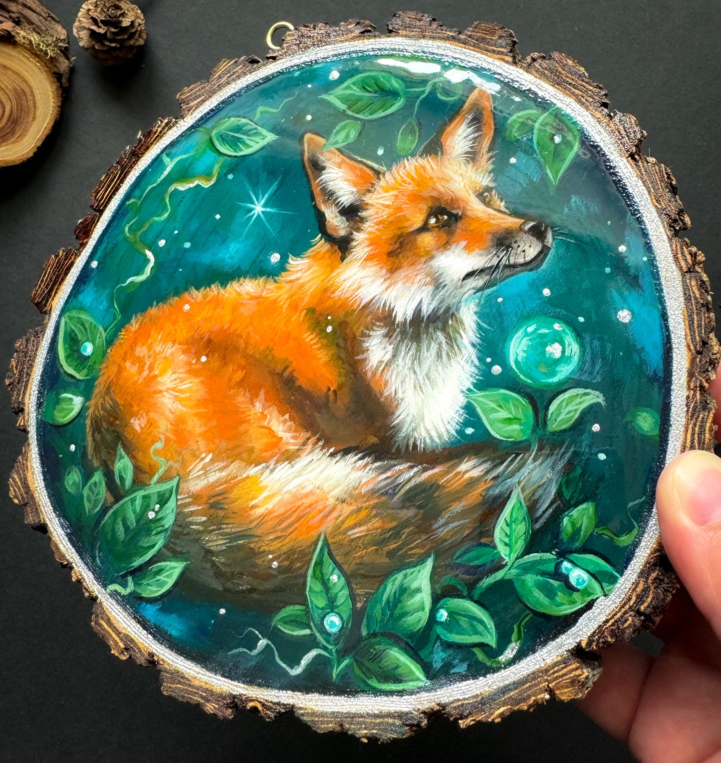 Fuchs, handbemalte Holzscheibe