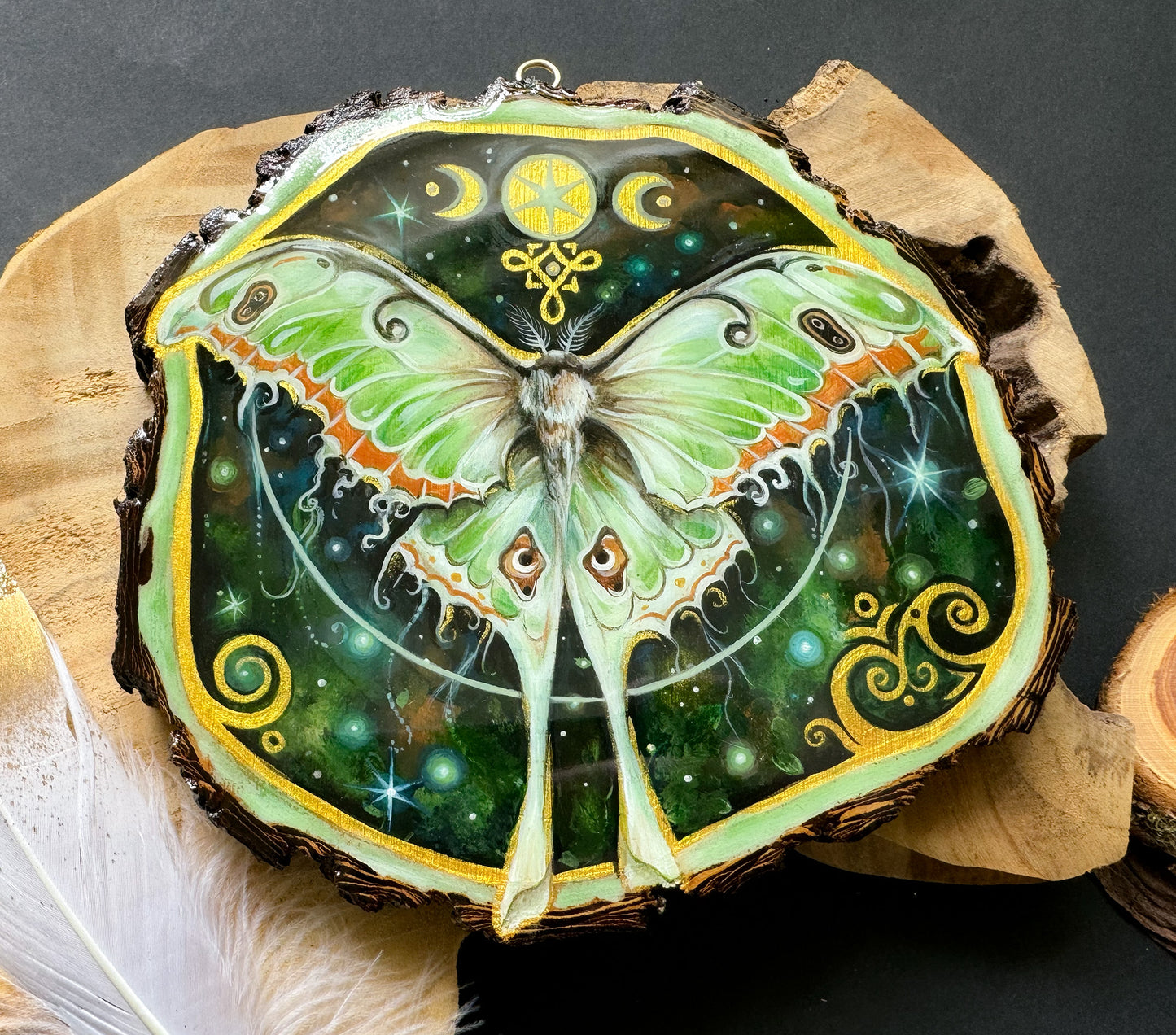 Motte, Schmetterling, handbemalte Holzscheibe