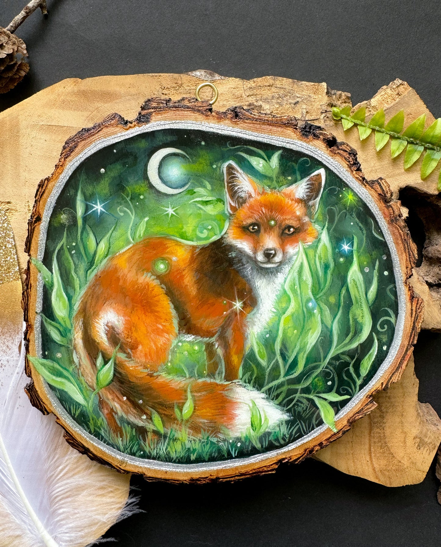 Fairy Fox, handbemalte Holzscheibe