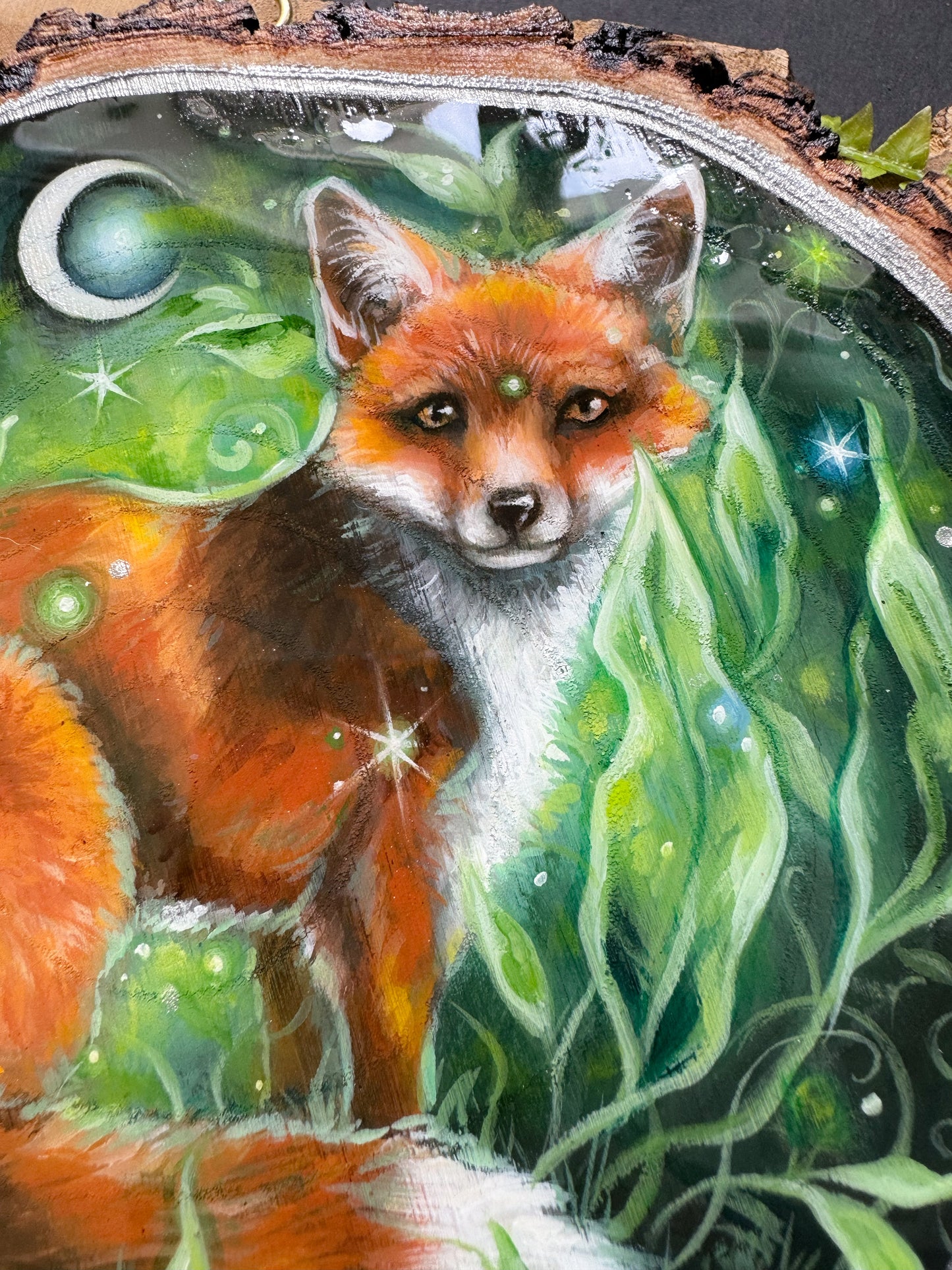 Fairy Fox, handbemalte Holzscheibe