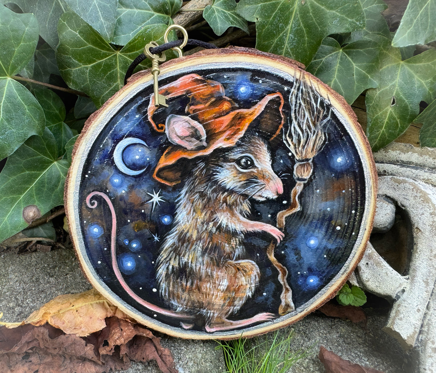 Holzscheibe Zaubermaus