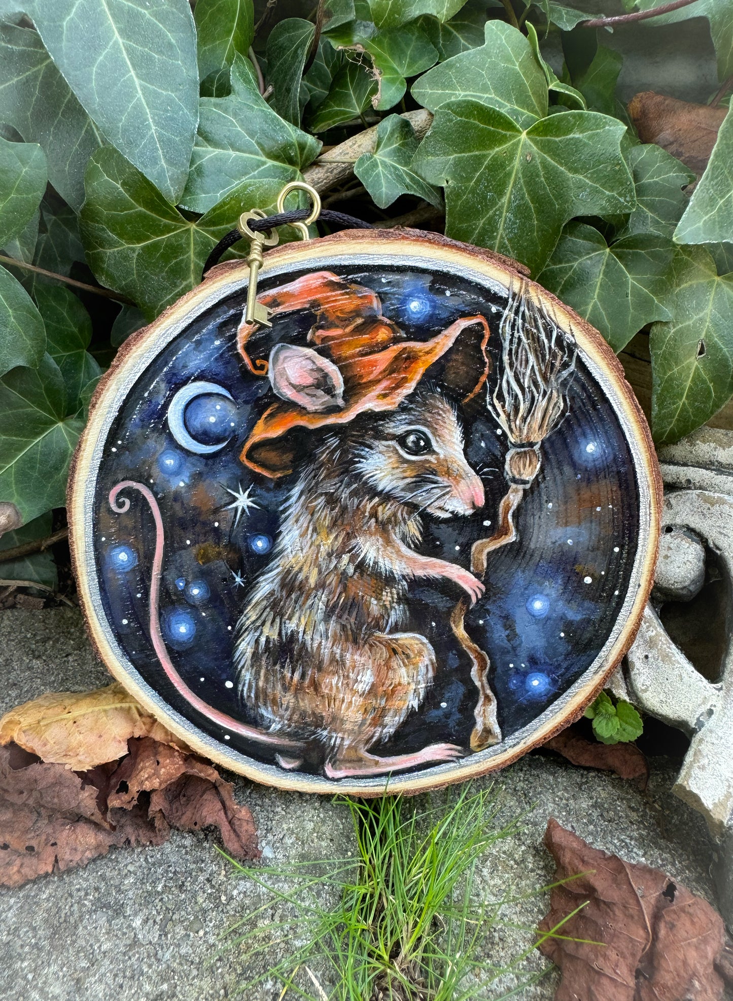 Holzscheibe Zaubermaus