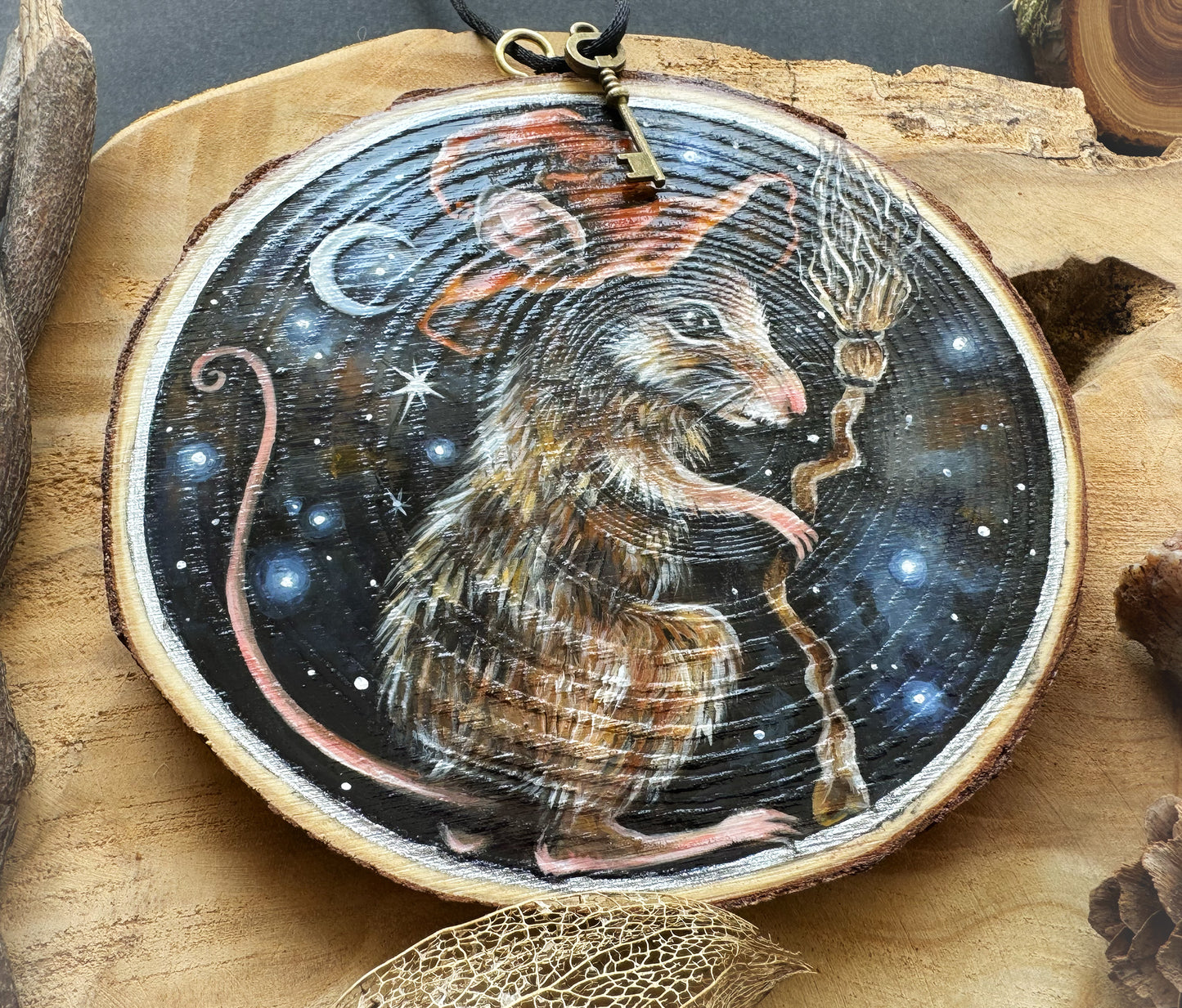 Holzscheibe Zaubermaus