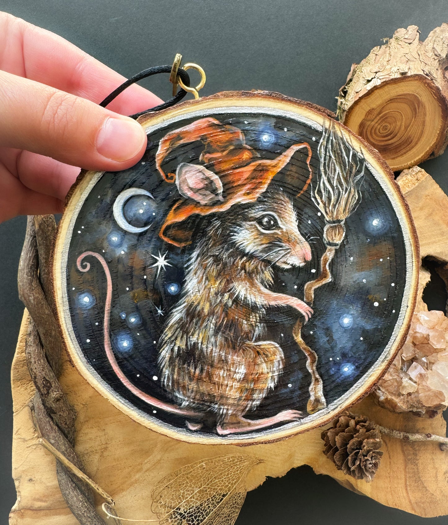 Holzscheibe Zaubermaus