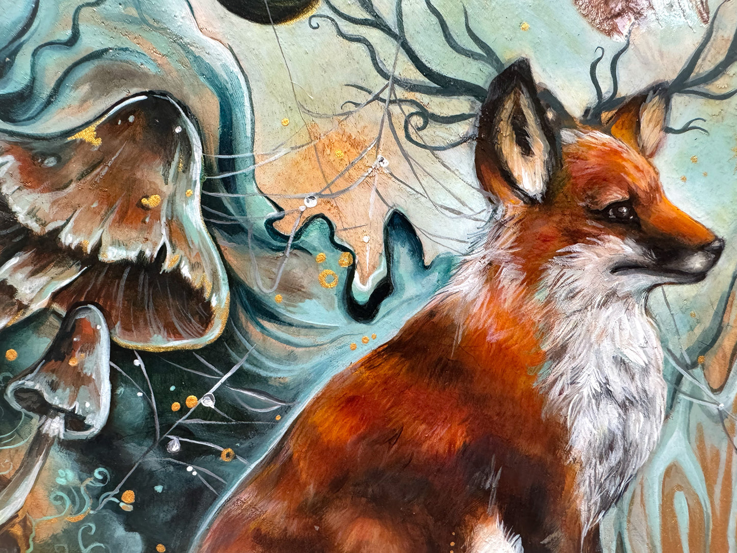 Handbemalte Holzscheibe magischer Fuchs