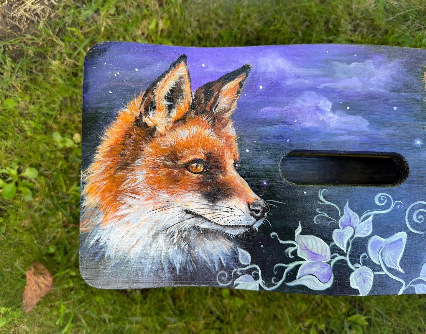 Handbemalter Holzschemel mit Fuchs-Motiv – einzigartiger kleiner Hocker