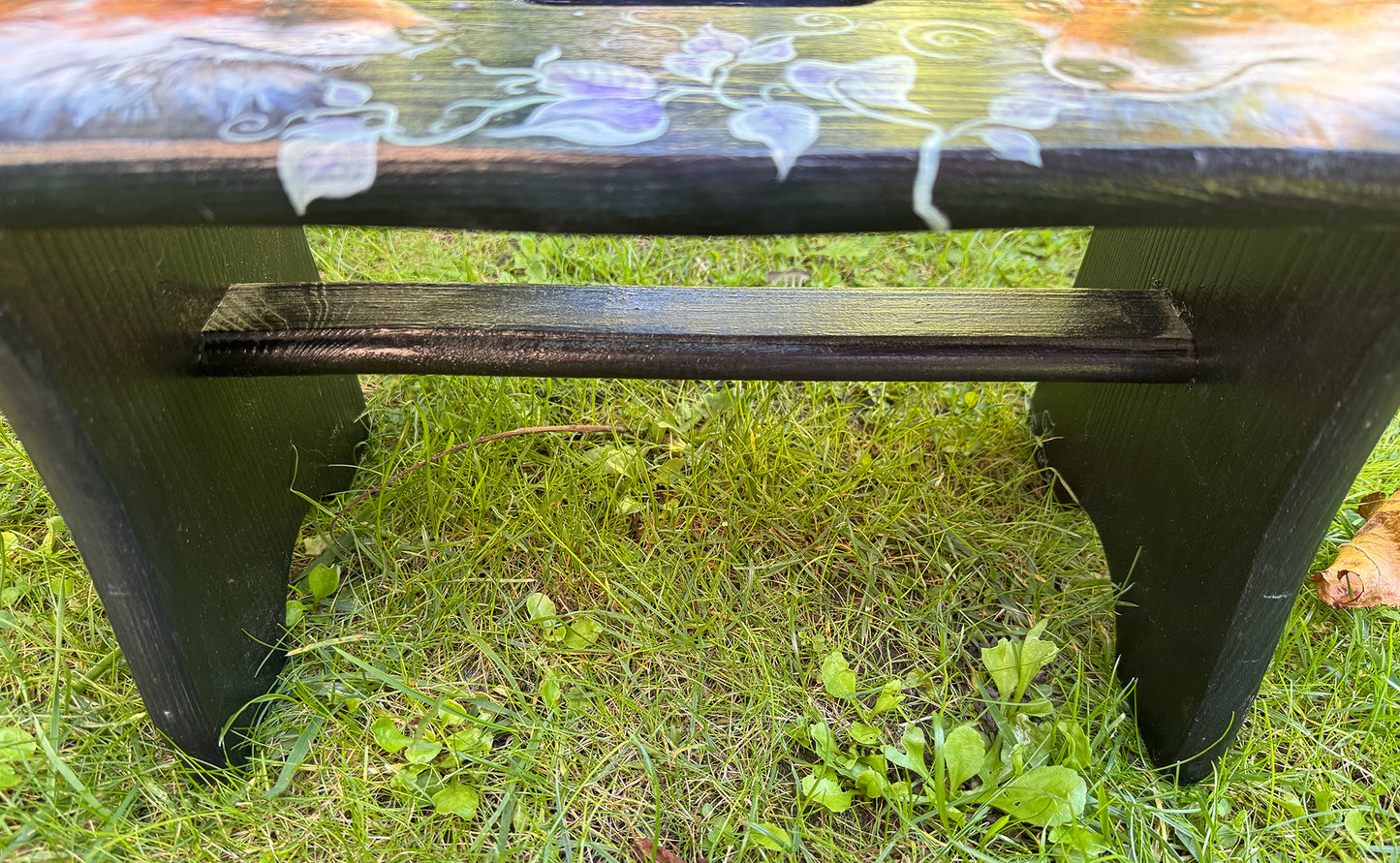 Handbemalter Holzschemel mit Fuchs-Motiv – einzigartiger kleiner Hocker
