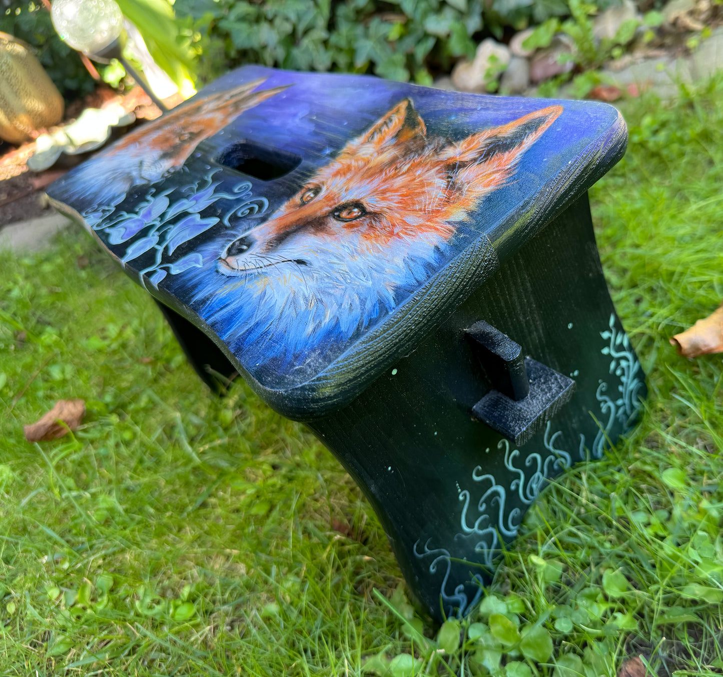 Handbemalter Holzschemel mit Fuchs-Motiv – einzigartiger kleiner Hocker