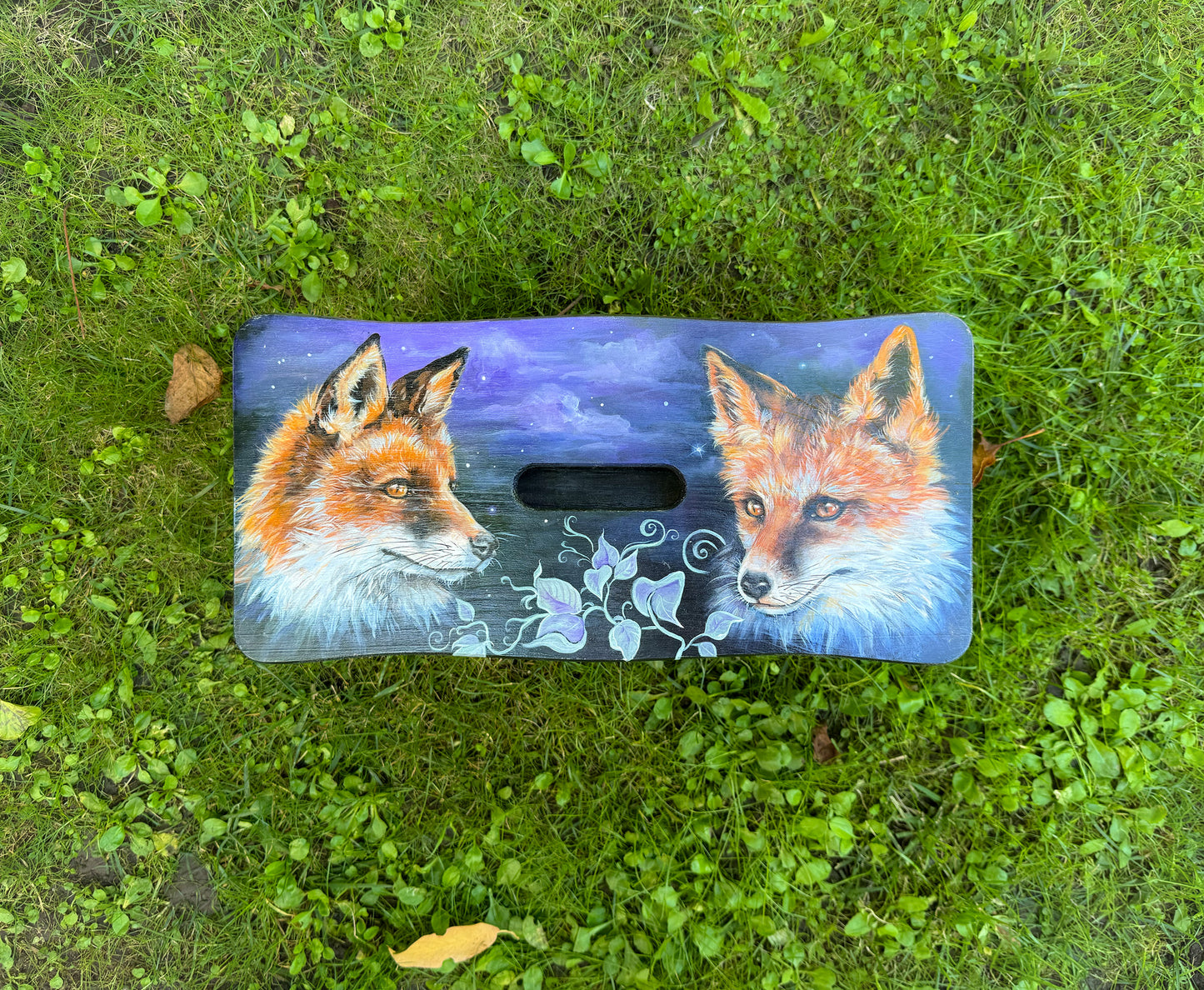 Handbemalter Holzschemel mit Fuchs-Motiv – einzigartiger kleiner Hocker