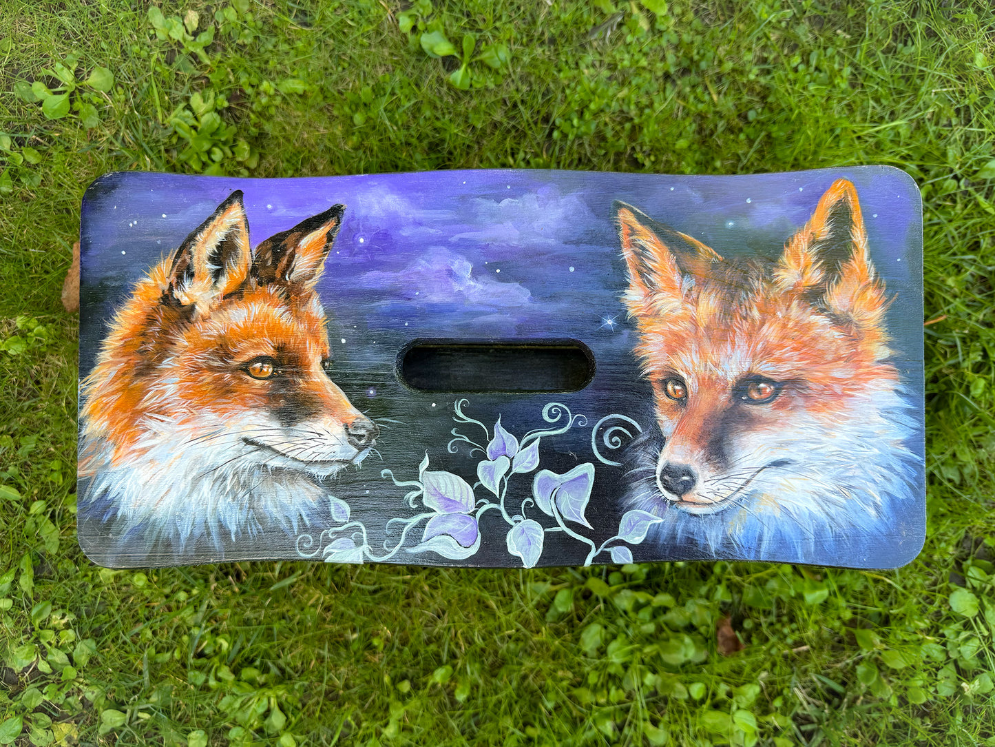 Handbemalter Holzschemel mit Fuchs-Motiv – einzigartiger kleiner Hocker