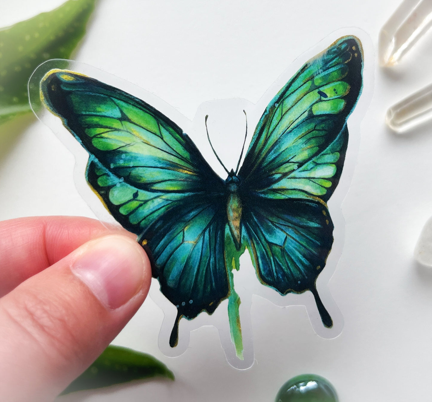 Transparenter Sticker blau-grüner Schmetterling