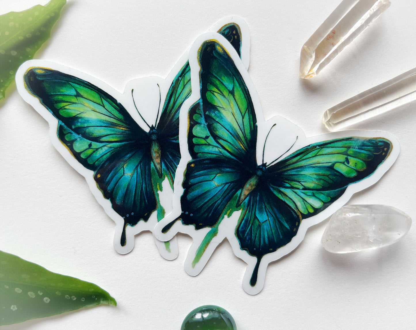 Transparenter Sticker blau-grüner Schmetterling