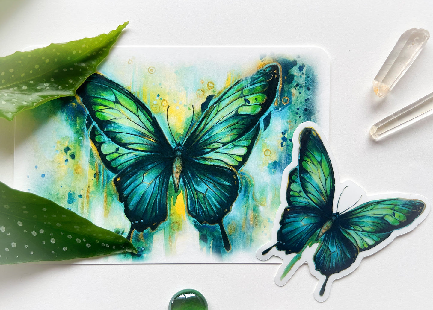 Transparenter Sticker blau-grüner Schmetterling