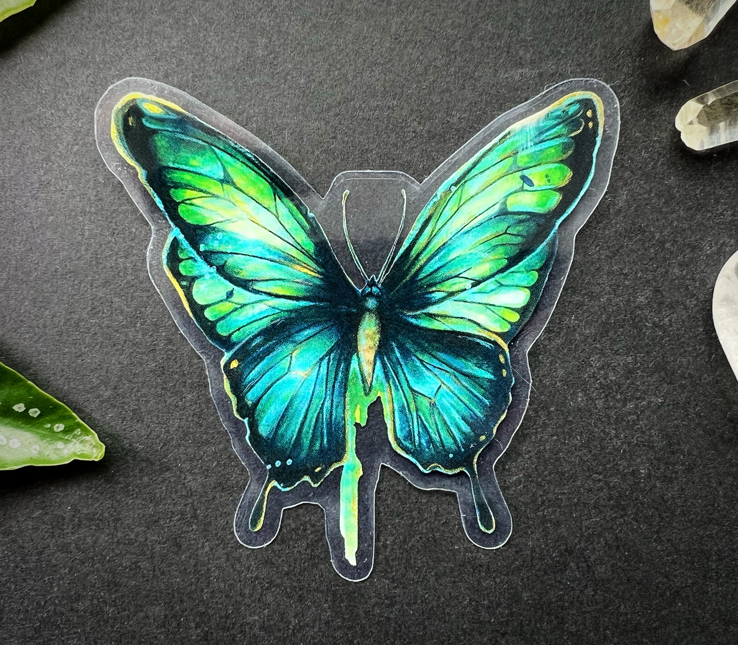 Transparenter Sticker blau-grüner Schmetterling