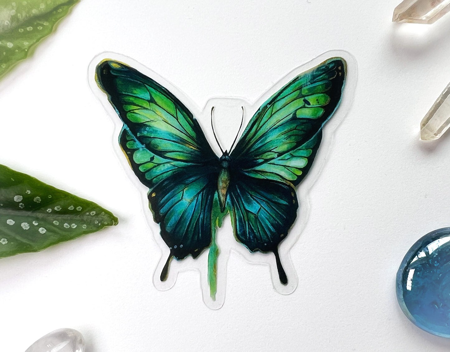 Transparenter Sticker blau-grüner Schmetterling
