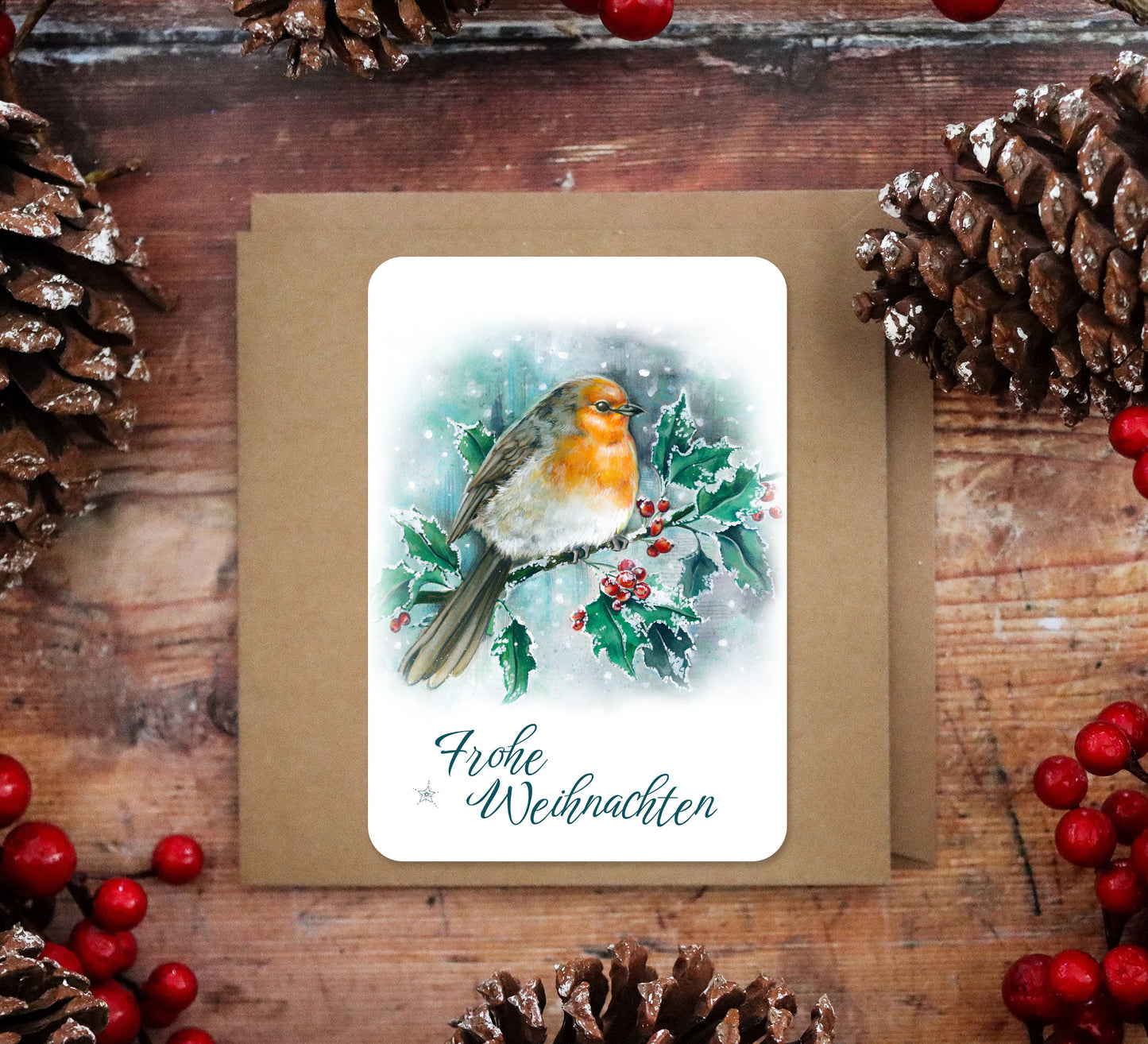 Weihnachtskarte Rotkehlchen, Frohe Weihnachten Grußkarte