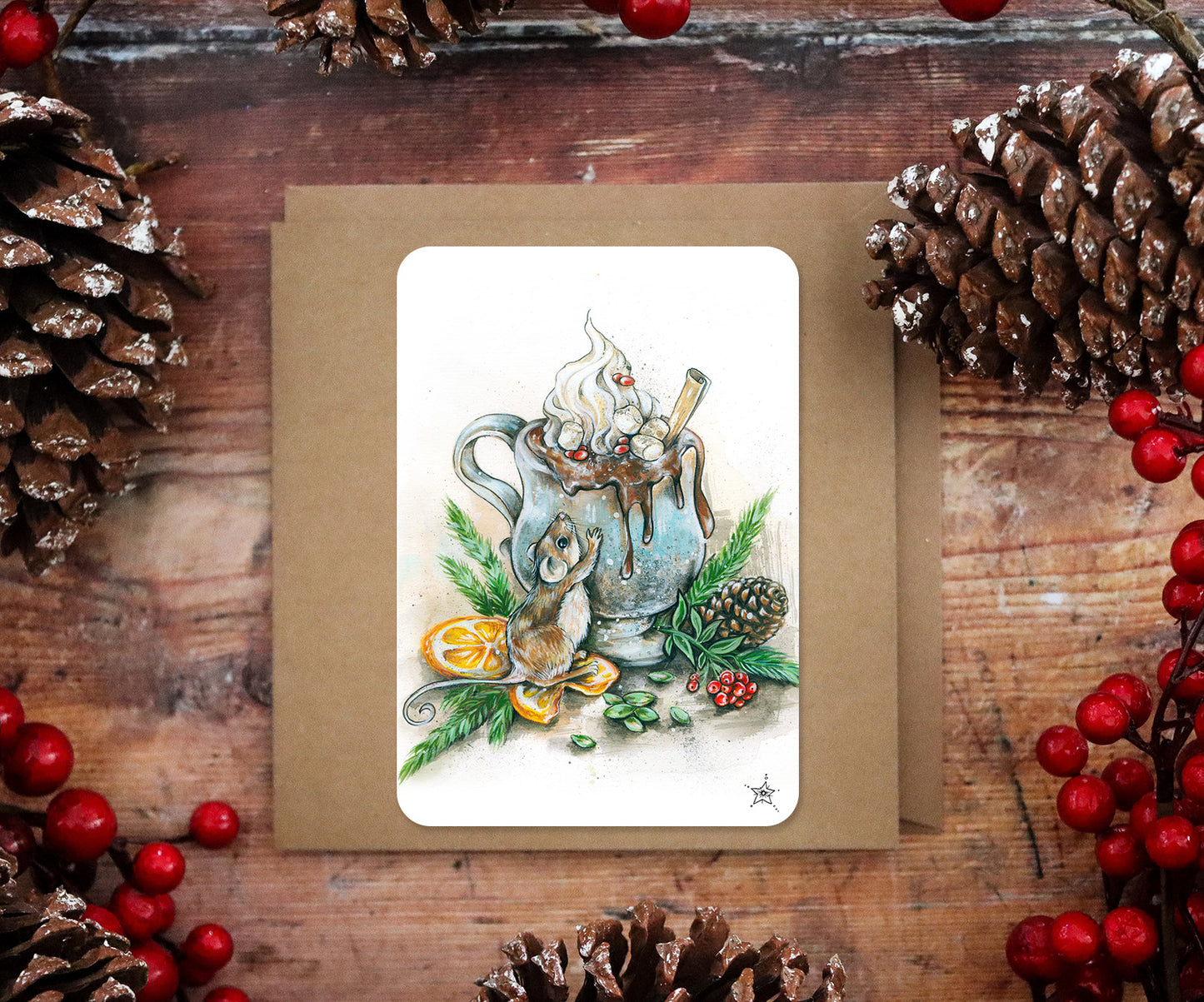 Weihnachtskarte heiße Schokolade, Frohe Weihnachten Grußkarte