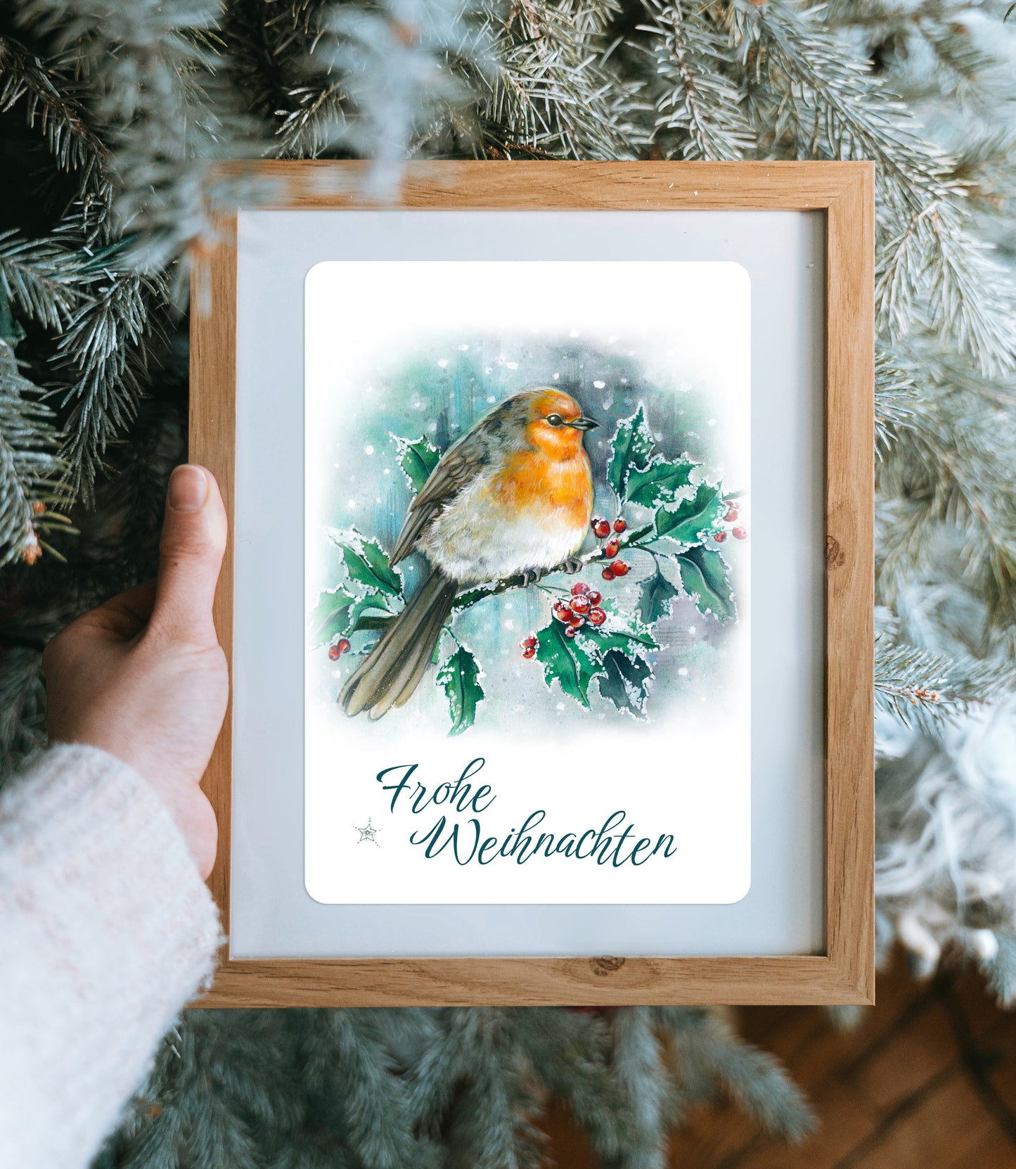 Weihnachtskarte Rotkehlchen, Frohe Weihnachten Grußkarte