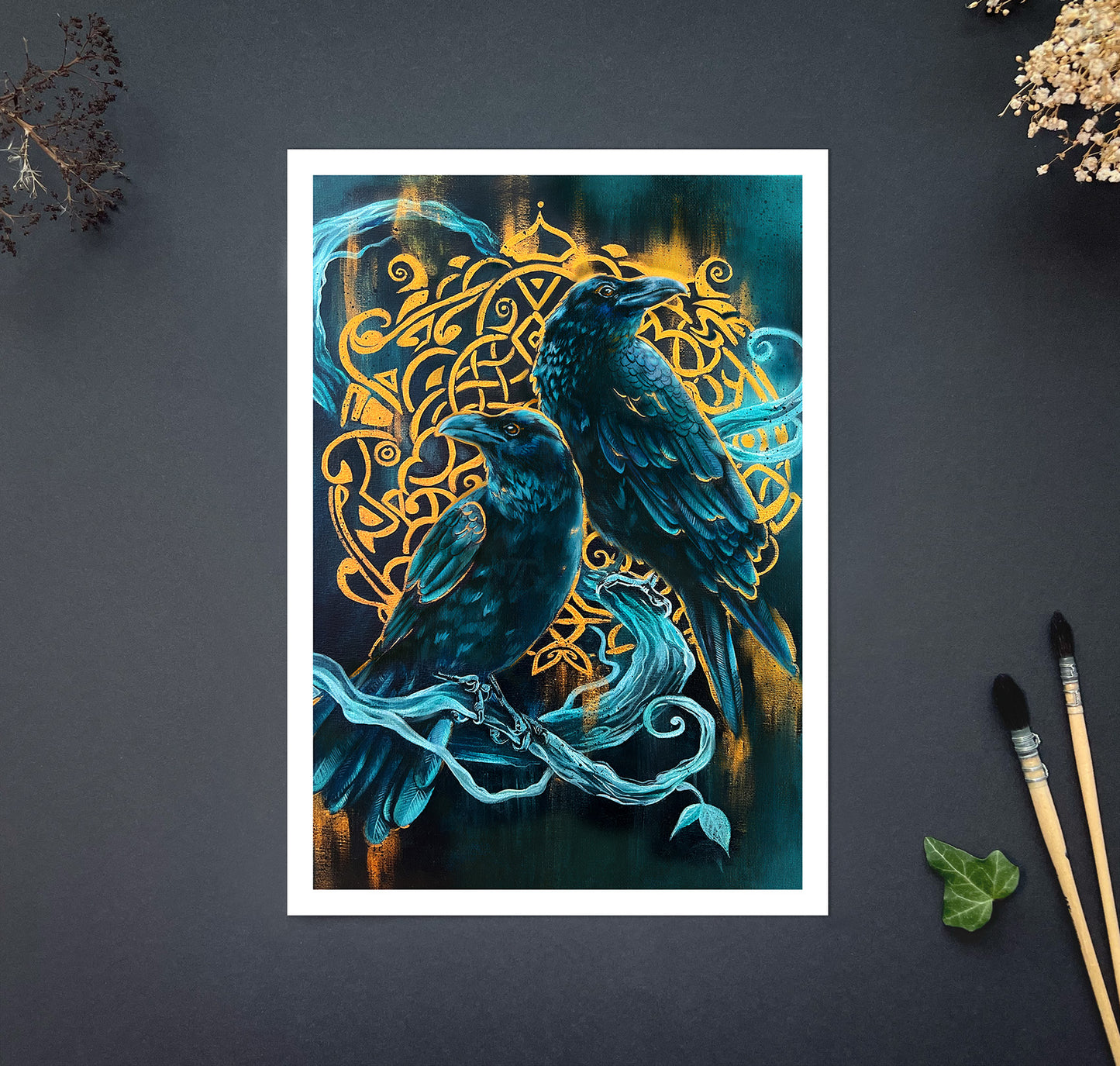 Kunstdruck Raben, Odins Raben Hugin und Munin