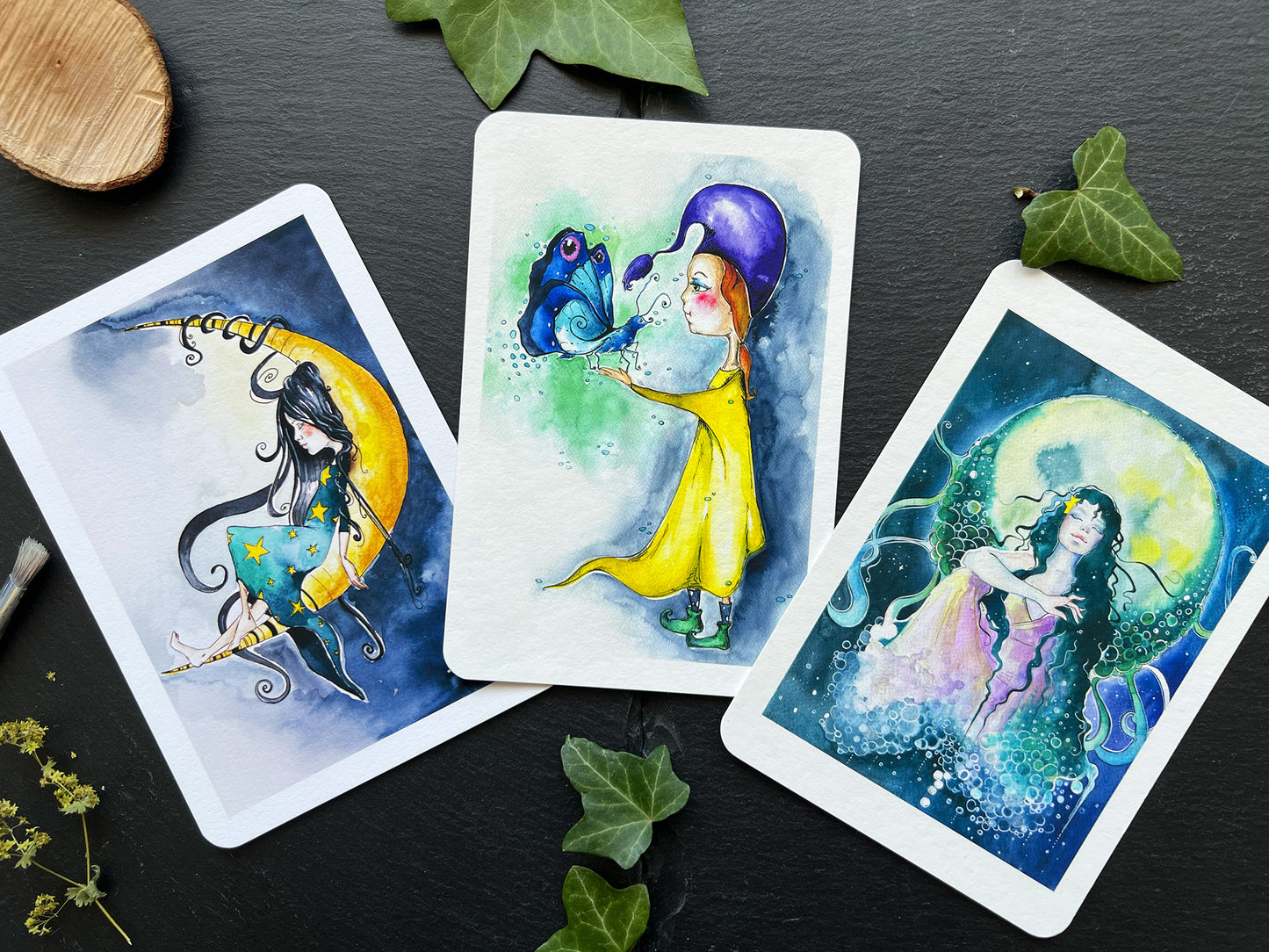 Produktfoto des Kunstkarten Sets "Mädchen im Mond, Träume schön, "