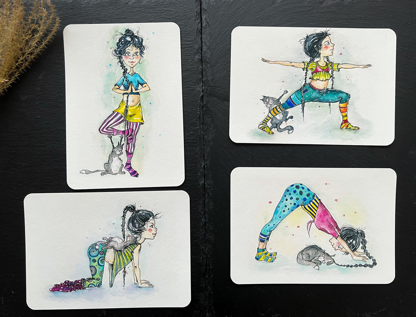 Kunstkartenset Yoga mit Katze