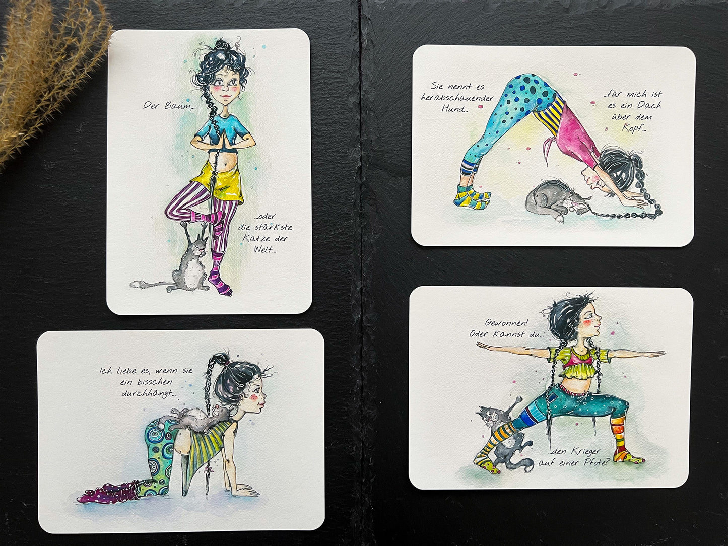 Kunstkartenset Yoga mit Katze