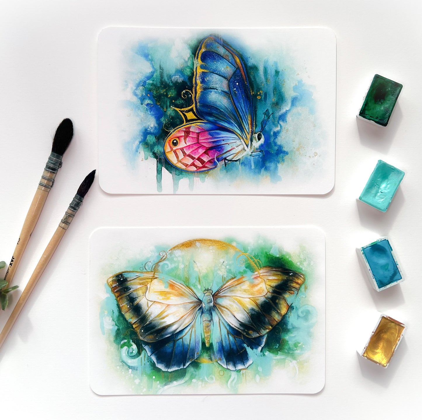 Schmetterlinge 2er Set, Kunstdrucke, Grußkarten, Aquarell