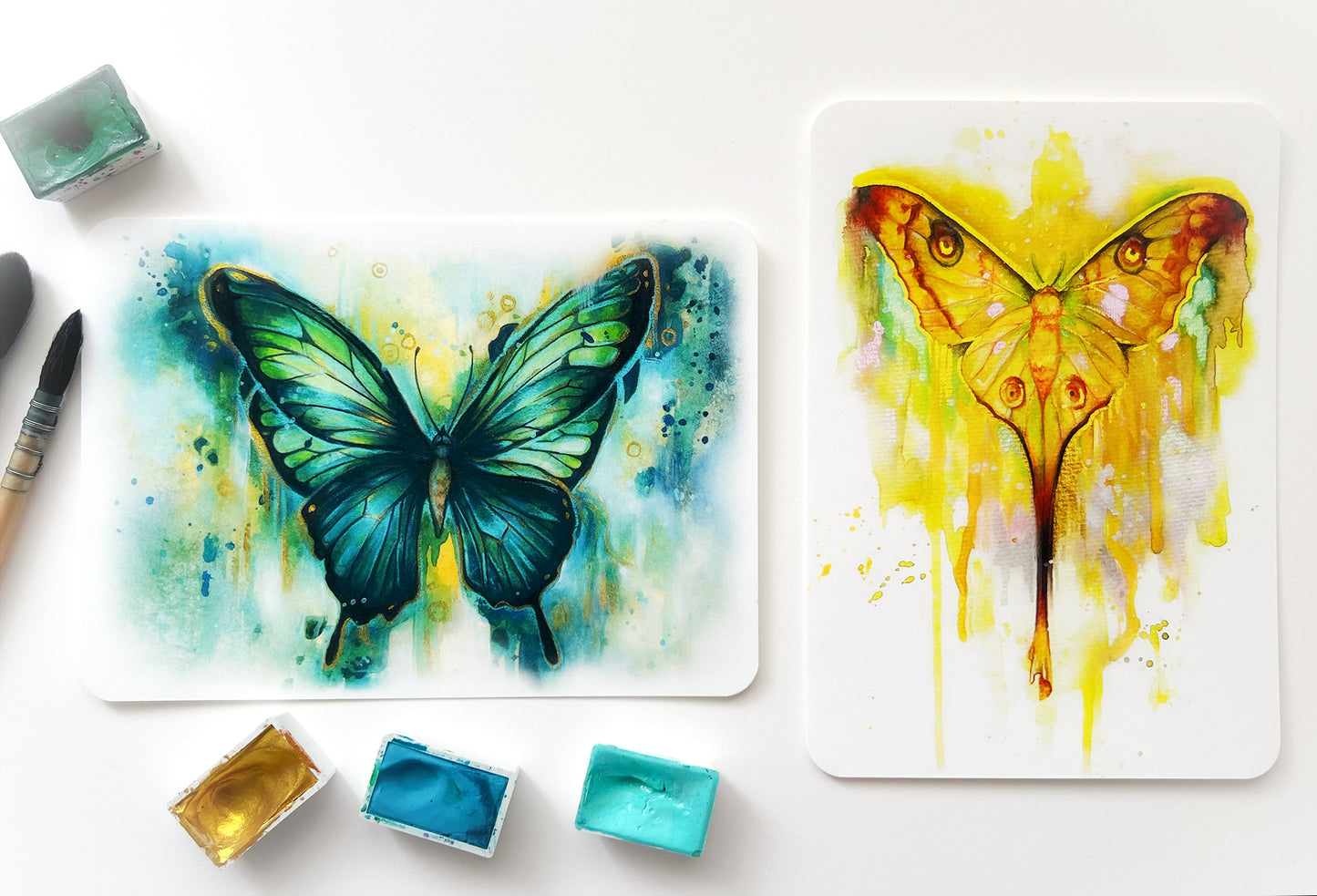 Schmetterlinge 2er Set, Kunstdrucke, Grußkarten, Aquarell