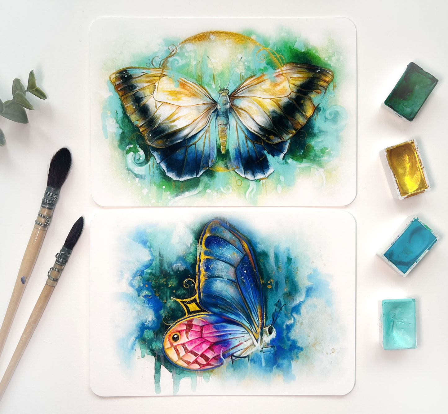 Schmetterlinge 2er Set, Kunstdrucke, Grußkarten, Aquarell