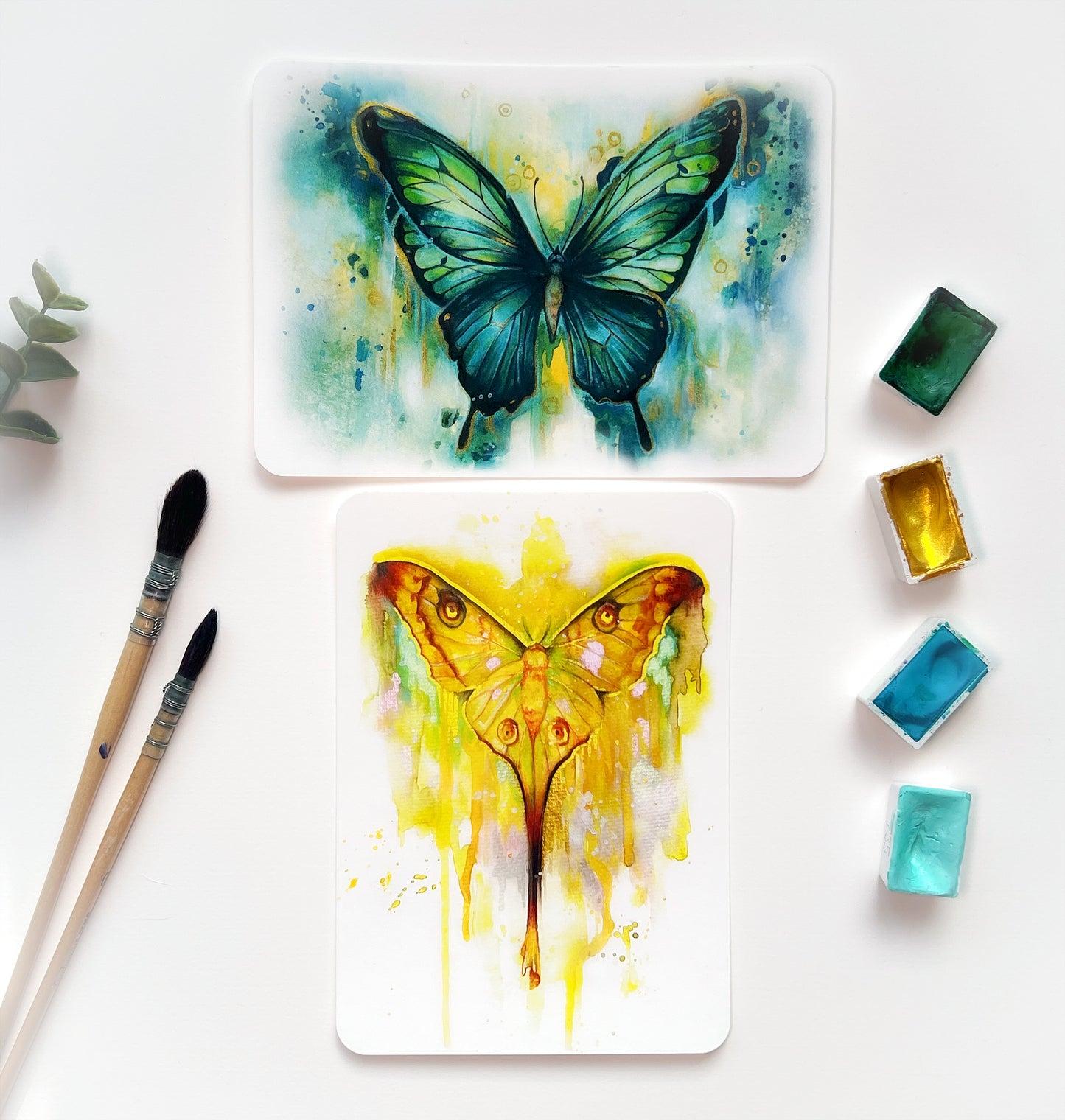Schmetterlinge 2er Set, Kunstkarten, Grußkarten, Aquarell