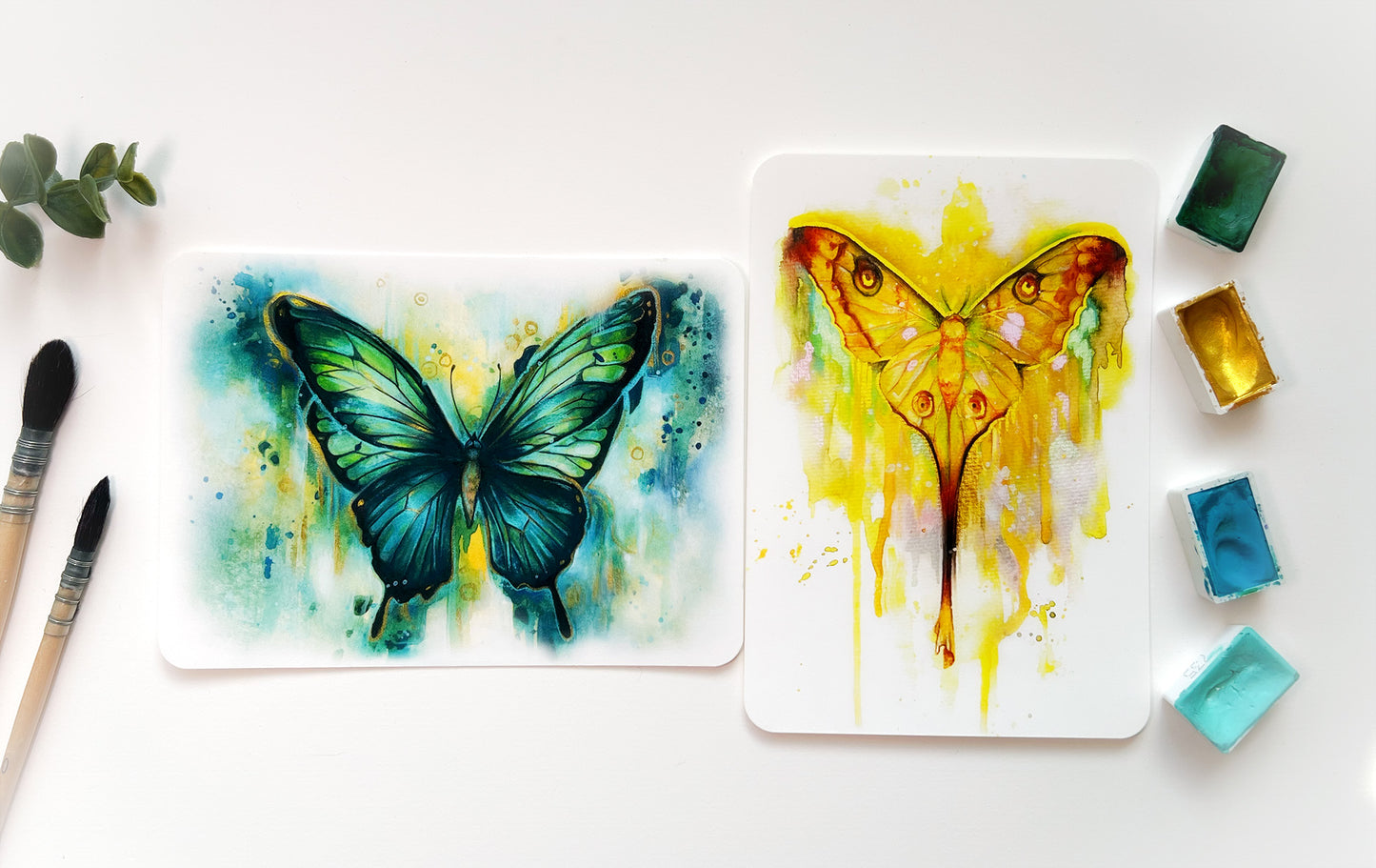 Schmetterlinge 2er Set, Kunstkarten, Grußkarten, Aquarell