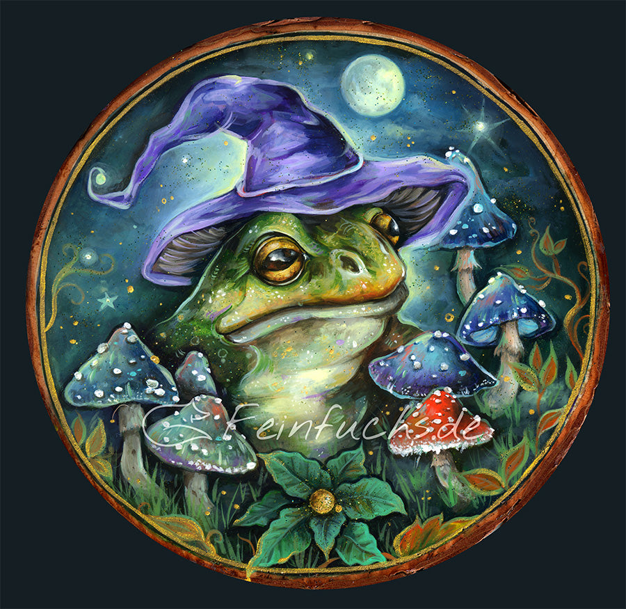 Handbemalte Holzscheibe Zauberfrosch