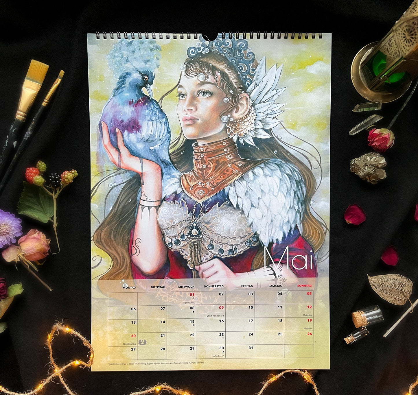 Kunstkalender 2024, Frau und Göttin, Mondphasen, Jahresplaner, Wandkalender