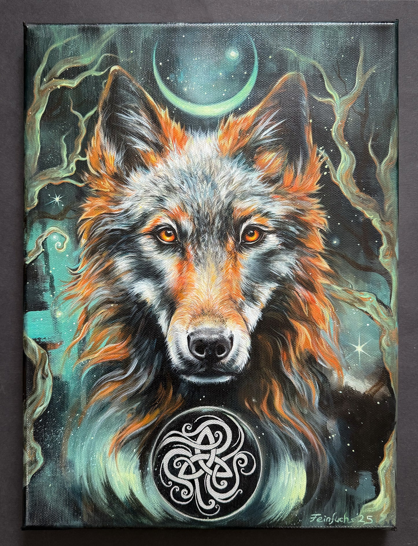 Originalmalerei Wolf Nachtsänger